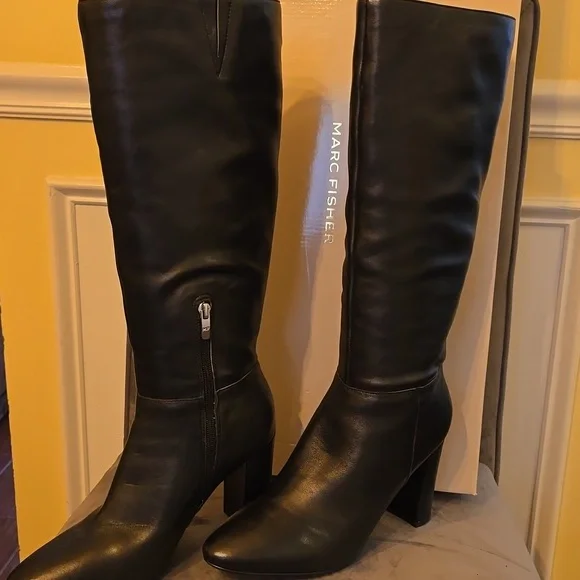 Marc Fisher Zimra Black Leather Tall Boots - Picture 3 of 10